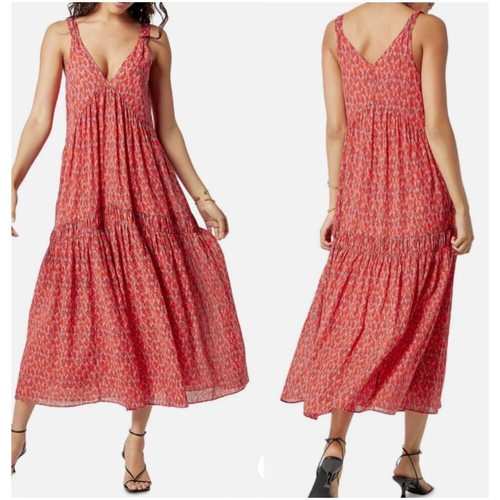 JOIE Sleeveless Summer Gathered Loose Fit Red Maxi Dress